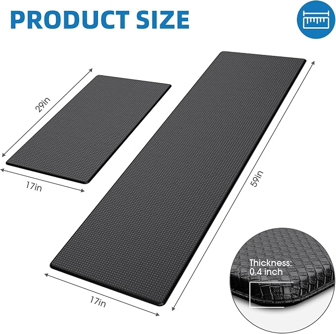 Kitchen Mats for Floor, [2PCS] Anti-Fatigue Kitchen Rugs, Black | Cushioned Comfort,Non-Slip Backing,Waterproof Surface,Soft Underfoot,Easy Clean,Kitchen Sink,Laundry Room,Standing Desk