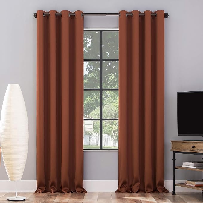 Sun Zero Nordic 2-pack Theater Grade Extreme 100% Blackout Grommet Curtain Panel Pair, 52" x 96", Terracotta