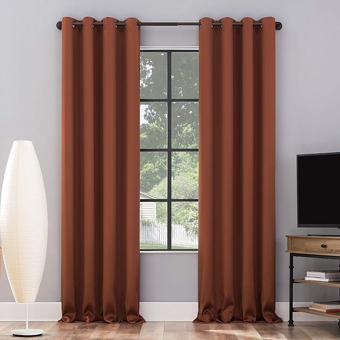 Sun Zero Nordic 2-pack Theater Grade Extreme 100% Blackout Grommet Curtain Panel Pair, 52" x 63", Terracotta