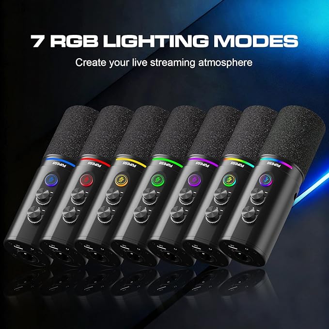 PUPGSIS Podcast Dynamic Microphone, XLR/USB Recording PC Microphones for Broadcast, Podcast, Recording, Gaming & Streaming, Studio Mic with Mute, Headphone Jack, Monitoring Volume Control, Windscreen