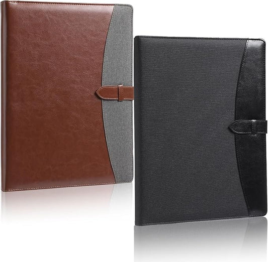 Eersida 2 Pcs 2 Pcs Padfolio 3 Ring Leather Binder Business Portfolio Folder A4/Letter Size Back to School for Organizer Documents Business Cards Conference Office Gifts for Men or Women (Black,Brown)