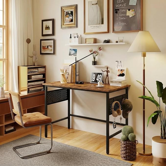 Hadulcet 31'' Foldable Computer Desk, Small Desk with Movable Pegboard Panels, Folding Desk with Storage, Portable Computer Desk for Study Room & Office & RV, for Small Spaces, Rustic Brown