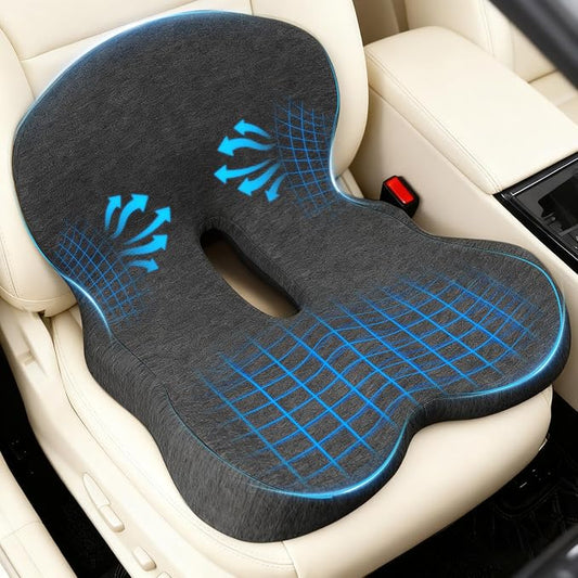 Denchy Memory Foam Car Seat Cushion with Back Support, Truck Driver Cushion | Seat Cushion with Lumbar Support Pillow for Long Driving, Orthopedic Butt Sitting Pad for Office Chair Pain Relief