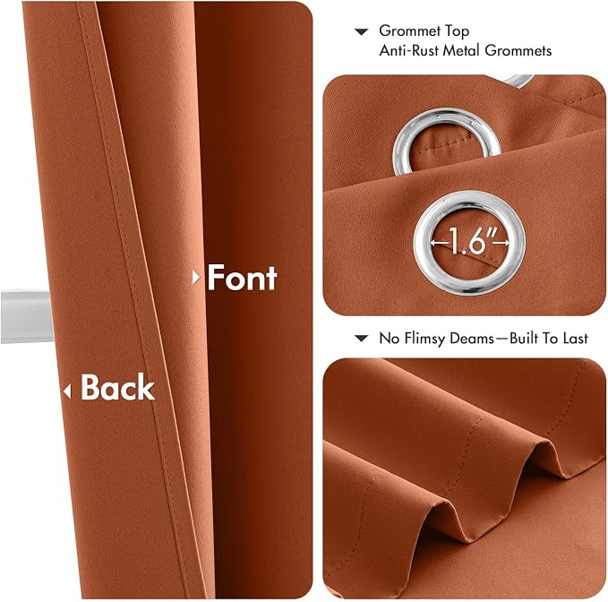 MIULEE Blackout Curtains for Bedroom Living Room 2 Panels, Thermal Insulated Room Darkening Drapes Grommet Noise Reducing Light Blocking Window Treatments 84 Inches Long 40x84 Inch Rust
