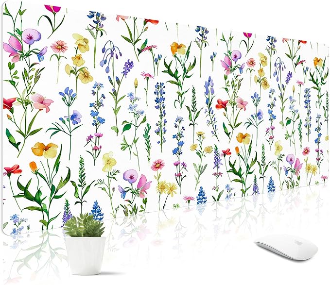 Mouse Pad Leather Desk Mat Large Keyboard Cute Office Desktop Computer Laptop XXL Long Big Aesthetic Modern Design Women Girls Gaming Gamer Oversized Wide Mousepad 31.5"x15.7", White Floral