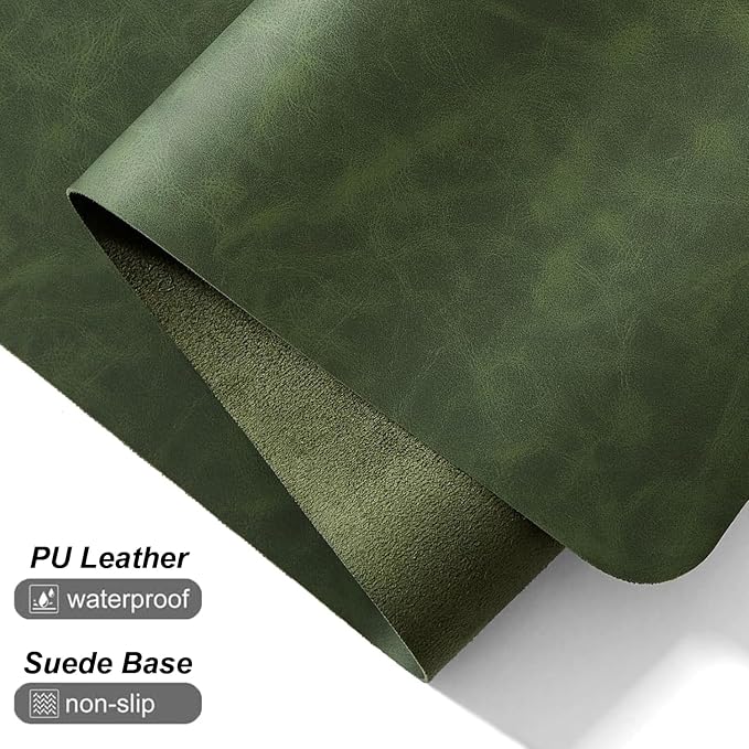 Distressed Leather Desk Mat - Non-Slip PU Leather Desk Pad Protector - Large Waterproof Mouse Pad Computer Keyboard Desk Mat Desk Accessories for Office & Home (Forest Green, 31.5"x 15.7")