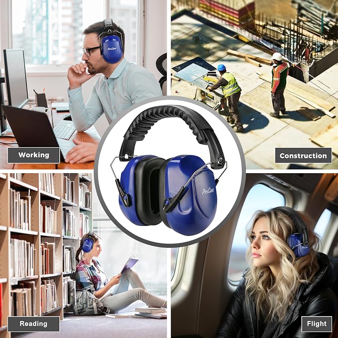 ProCase NRR 28dB Noise Reduction Ear Muffs, Foldable Adjustable Passive Noise Cancelling Headphones for Adults Kids Autism, Hearing Protection for Shooting, Construction, Mowing, Studying -Navy