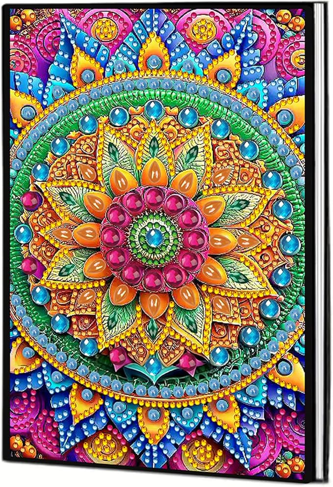 FRANDEK Diamond Art Painting Notebook Kit, Color Mandala A5 DIY Journal with 50 Blank Pages, Crystal Rhinestone Cover with Waterproof Canvas, Beginner Craft Set with Full Tools for Adults