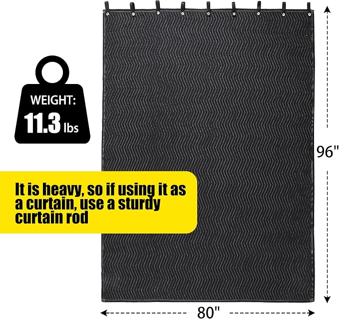 HOMBYS Large Sound Dampening Blanket, 96" x 80" Sound Absorbing Panel with Grommets for Wall Hanging, Noise Reduce Curtains for Recording Studio Use and Basements, 96" x 80", Black