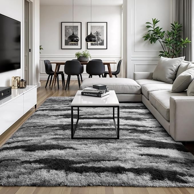 Zentavio Area Rugs for Living Room Rugs for Bedroom 4x6 Carpet Fluffy Fuzzy Soft Shag Aesthetic Plush High Pile Gray Throw Rug for Nursery Kids Room Dorm Waved Grey