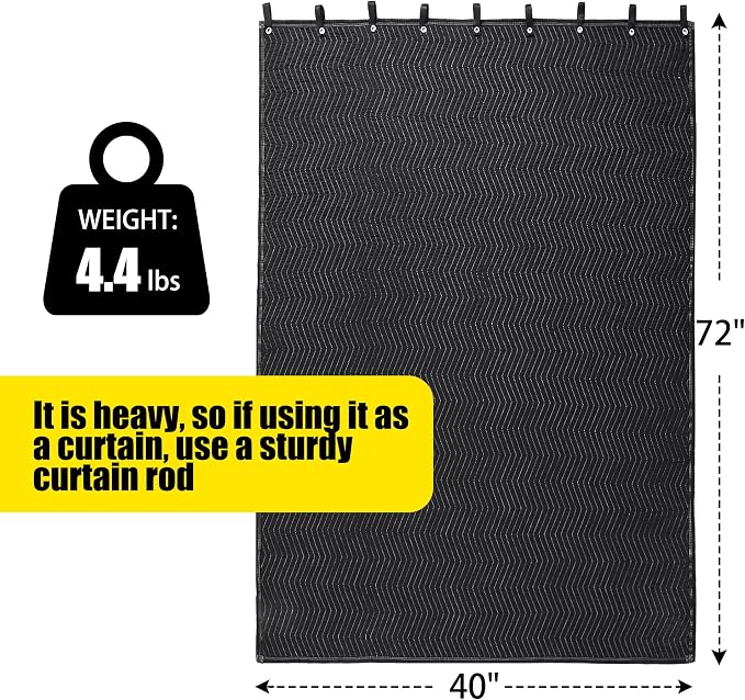 HOMBYS Large Sound Dampening Blanket, 72" x 40" Sound Absorbing Panel with Grommets for Wall Hanging, Noise Reduce Curtains for Recording Studio Use and Basements, 72" x 40", Black