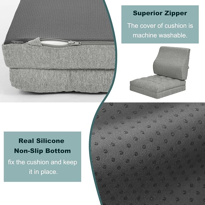 baibu Memory Foam Recliner Cushions with Lumbar Support Pillow Set for Elderly, 20x20x5 Inch Dual-Layer Design Non-Slip Recliner Seat Cushion & Back Support Pillow for Reduce Hip & Lumbar Pain, Grey