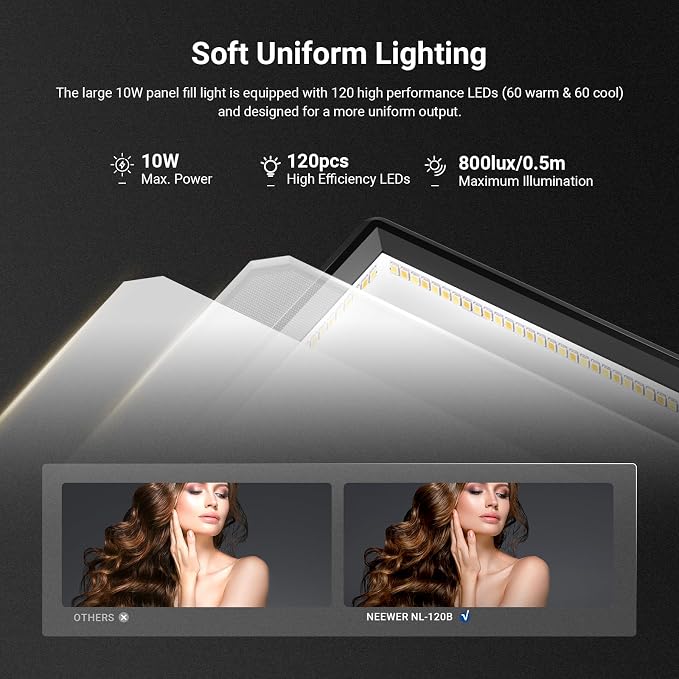 NEEWER Basics 9" LED Light Panel, 3200-5600K Edge Lit Dimmable Camera Soft Key Lighting with Desk Tripod Stand, CRI95+ 800Lux 4000mAh Rechargeable for Photography Video Recording Streaming, NL-120B