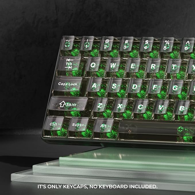 HITIME XVX Clear keycaps, Black Transparent Keycaps 60 65 75 100 Percent, Crystal Ceramic Custom Key Cap Set 124 Keys, Cherry Profile, Shine Through, Cute Style for Mechanical Keyboards