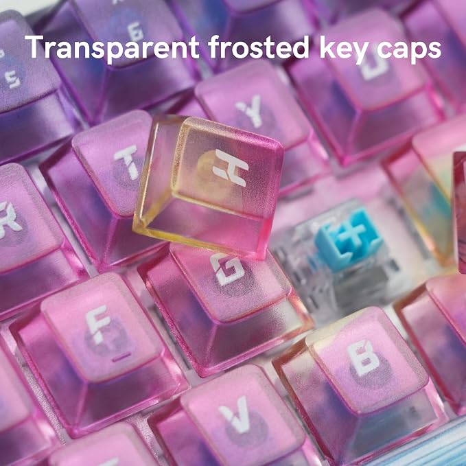 Retro Anime PC Keycaps - Cherry Profile Shine Through Keycaps, Custom Keyboard Key caps 60 65 75 100 Percent, 115 Keys Set for Cherry Gateron MX Switches Keyboards (Transparent Purple)