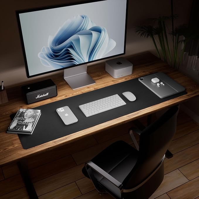 Aothia Leather Desk Pad Protector, Office Mat, Large Mouse Pad, Laptop Desk Pad, Non-Slip PU Leather Blotter, Waterproof Writing Pad for Office and Home (Black, 47" x 17")