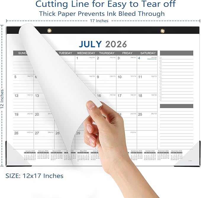 2026-2027 Desk Calendar - July 2026 - Dec 2027, 18 Months Calendar Pad with Black Corner Protectors, 17" x 12", Large Ruled Blocks, Large Office Desk Top Calendar