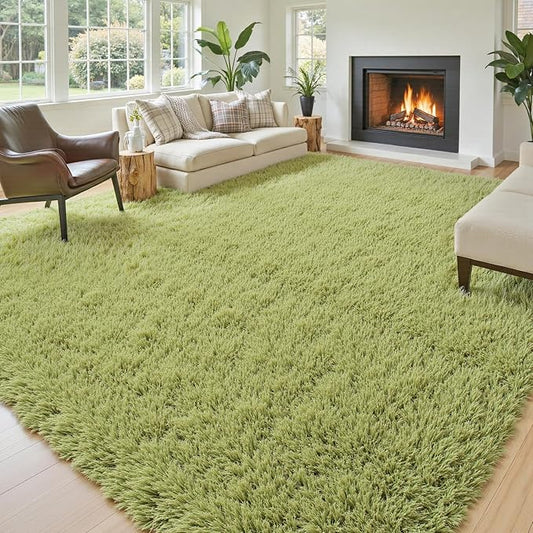 Area Rugs 9x12 Living Room,Large Area Rug Shaggy Carpet Soft Plush Furry Bedside Rug, Machine Washable Area Rugs for Bedroom Home Decor Non-Slip(9 x 12, Grass Green)