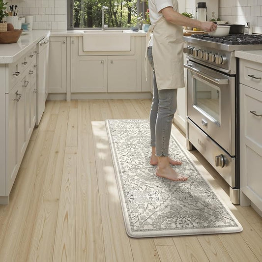 KIMODE Anti Fatigue Kitchen Mats,Light Grey Distressed Kitchen Runner Rugs | Padded Kitchen Mat for Floor, Comfort Standing Desk Mat, Cushioned Kitchen Mats for Floorfor Laundry Office Sink 24"x59"