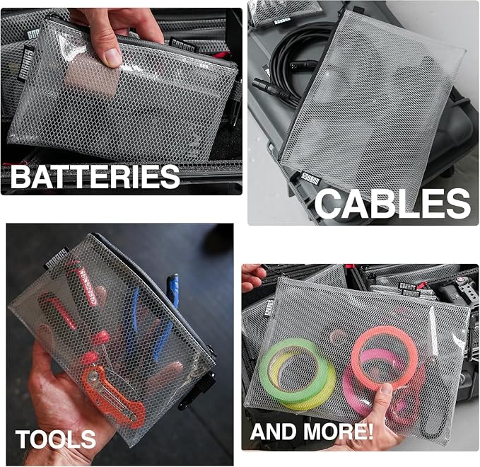 GOBAGS Air Production Medium Clear Zipper Pouch (4‑Pack) – Cable Organizer & Travel Gear Bag for Electronics, Camera Accessories, Tool Pouch & Small Tech Storage