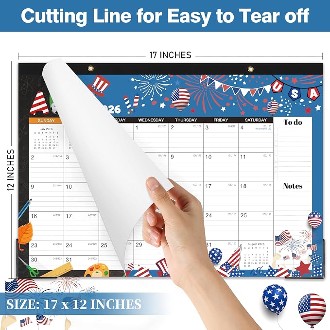 Desk Calendar 2026-2027 - Desk/Wall Calendar 2026-2027, 17"×12", Jul.2026 - Dec.2027, 18 Monthly Calendar 26-27 with Corner Protectors - 12 Different Themes