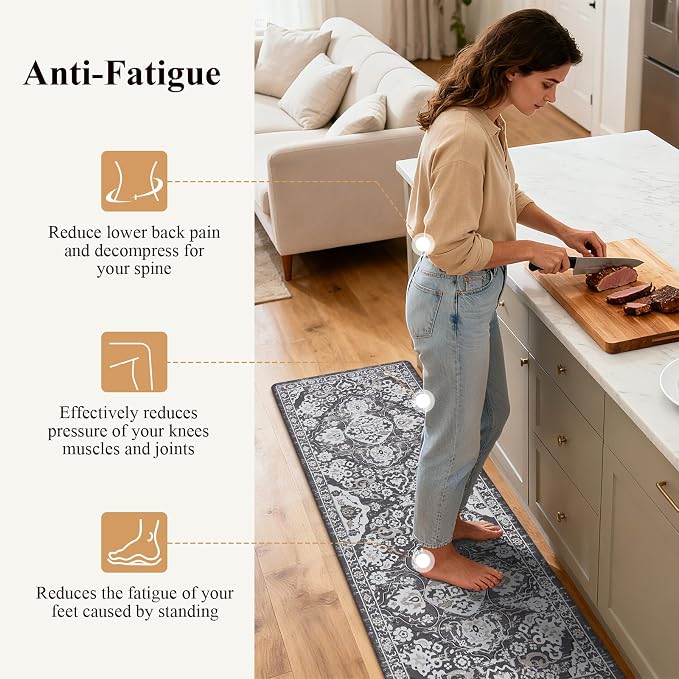 Ileading Anti Fatigue Kitchen Rugs Sets of 2 Cushioned Kitchen Mats for Floor Waterproof Kitchen Mat Set Non Slip Comfort Standing Mat for Kitchen, Office, Sink, Laundry