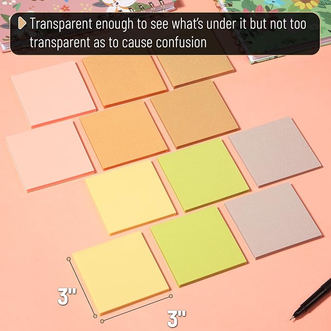 Mr. Pen- Transparent Glitter Sticky Notes, 3”x3”, 12 Pads, 600 Sheets | Glitter Transparent Note Pads, Self-Stick Bible Journaling Sticky Note for Women, Bible Journaling Supplies