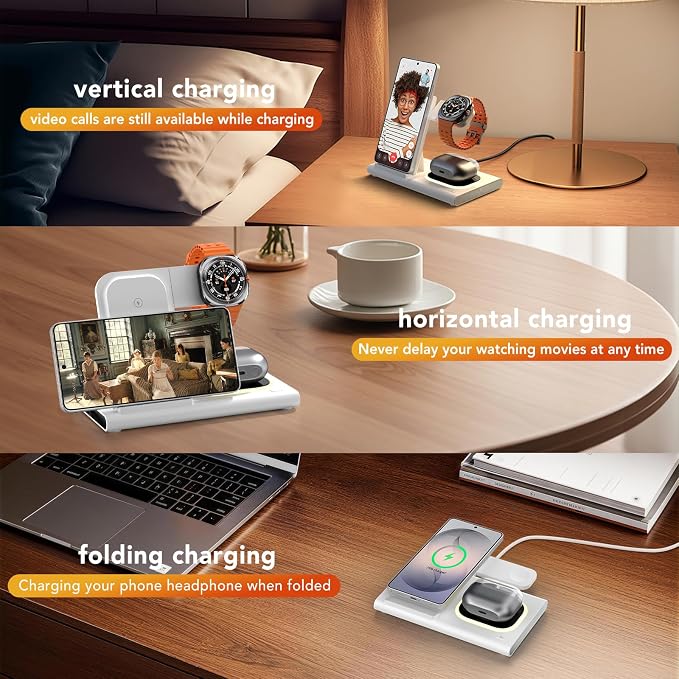 Wireless Charger for Samsung Charger (Foldable & Nightlight),3 in 1 Charging Station for Samsung S26 Ultra/S25/S24/S23/S22/Note20 Z Fold Flip7, Travel Charger for Galaxy Watch 8/7/6/5/4/3/Galaxy Buds4