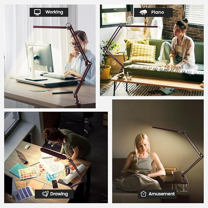 SKYLEO Desk Lamp - LED Desk Light - 5 Color Modes X 11 Brightness Levels - Adjustable Swing Arm - Timmer & Memory Function - 12W Lamp for Desk - Red