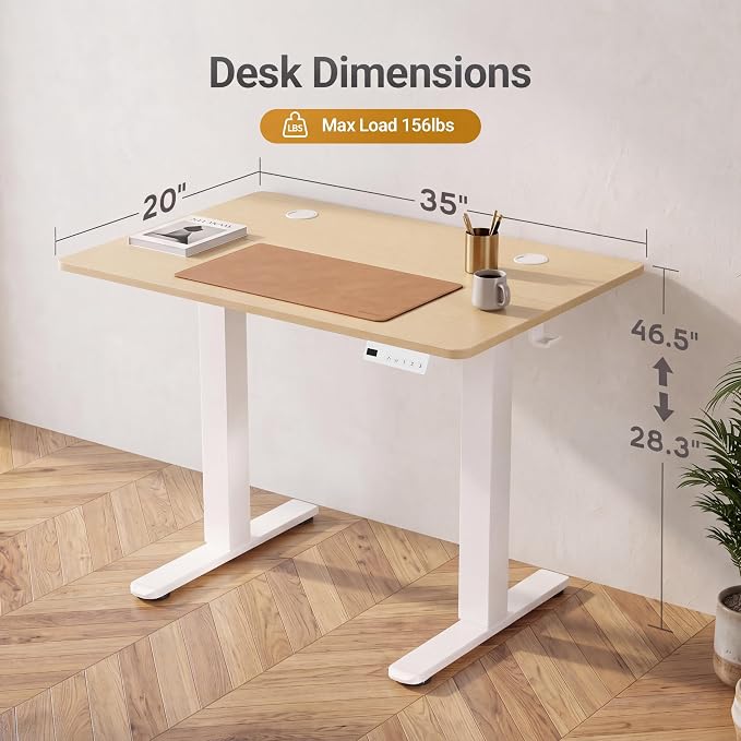 Claiks 35 x 20 Inch Nature Electric Standing Desk | Adjustable Height, Sit Stand, 3 Memory Presets, Cable Management, Space-Saving, Home Office & Bedroom