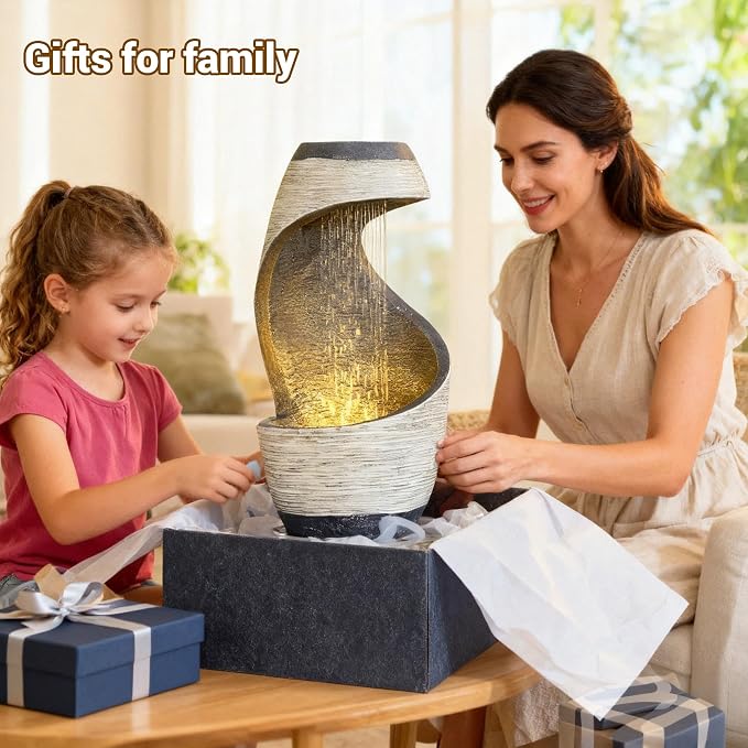 Sunlinua Modern Tabletop Water Fountain for Women Indoor Zen Relaxation Water Fountains Desktop Waterfall with Soothing Sound for Meditation Desk Home Office Decor