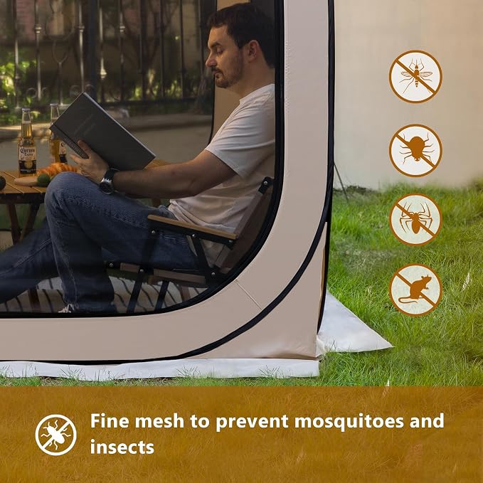 Werph 6x6 Pop-Up Screen Tent, Mosquito Net Gazebo, UV Resistant, Beige | Roof Waterproof Screen Canopy, Quick Setup Outdoor Shelter for Backyard, Patio, Garden, Picnic, Camping and Events