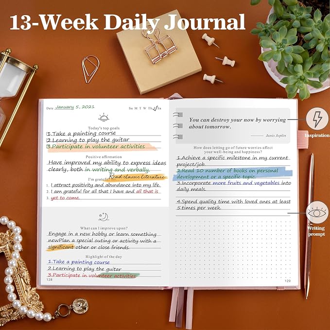5 MINUTES A DAY Self-Care Journal with Prompts – Daily Reflection Notebook – Mental Health Journal for More Positivity, Anxiety & Guided Journal for Women, ADHD Planner with Mood Tracker, A5 (Pink)