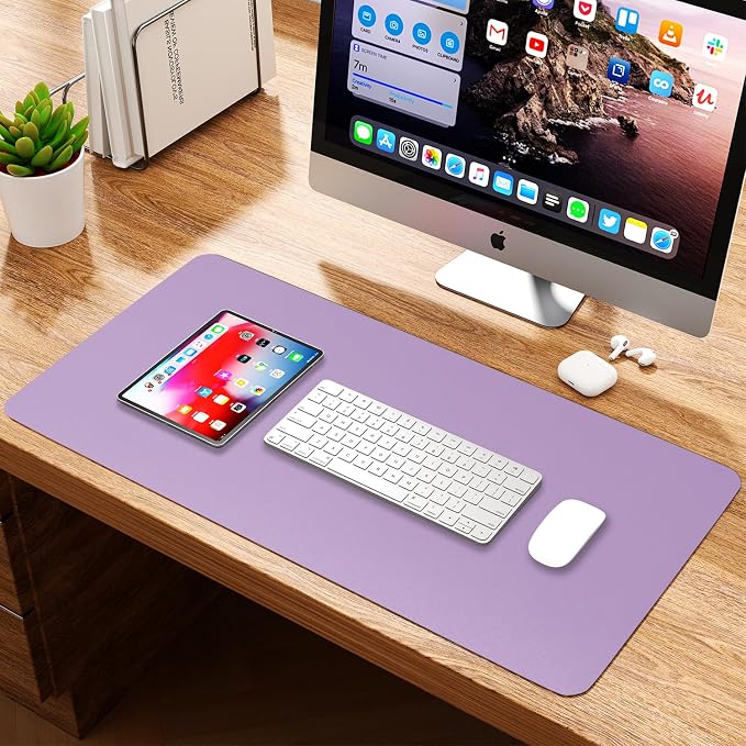 Leather Desk Pad Protector, Waterproof Mouse Pad, PU Desk Mat, Office Desk Cover, Desk Writing Mat for Office/Home/Work/Cubicle (Purple) 35.4x17 in