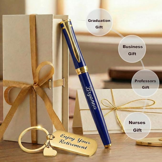 Yastar Personalized Pen with Custom Keychain, Gift Set with Pen Box - Metal Body Engraved with Your Message Personal Names Message - Gift for Business Office Colleague Friends