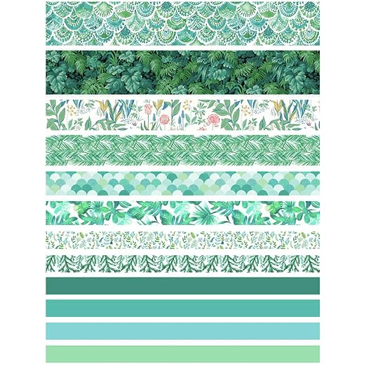 12 Rolls Green Washi Tape Set,Leaves Floral Tree Washi Masking Tape Colorful Decorative Painters Tape for Craft,Kids,Scrapbook,DIY,Gift Wrapping