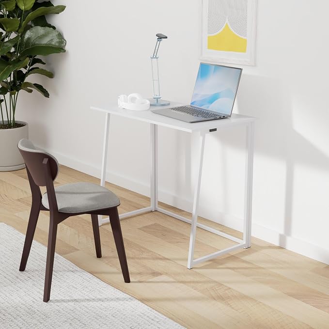 Simple Collapsible Computer Desk,Folding Computer Desk for Small Spaces,Space-Saving Home Office Desk, Laptop Table, Writing Desk, Compact Study Reading Table,White