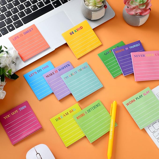 Yinder 48 Pcs Inspirational Sticky Notes Thank You Gift Motivational Sticky Note Pad Employee Appreciation Gift Bulk for Staff Coworker Teacher Nurse Office Groups 3 x 3'' (Motivational,Dark Color)