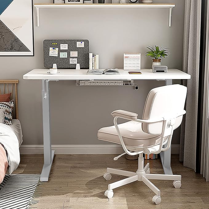 Tangkula Hand Crank Stand Up Desk Frame, Manual Height Adjustable Standing Workstation with Foldable Crank Handle, Cable Management Tray, Headphone Hook, Ergonomic Sit Stand Desk Frame for Home Office