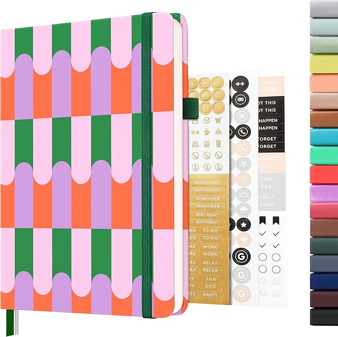 &And Per Se Dotted Journal Notebook, A5 Hardcover Aesthetic Dotted Notebook – 160 Pages 100gsm Thick Dot Grid Paper, 3 Sticker Sheets – Gift-Ready Journaling Kit for Women (Color Block)