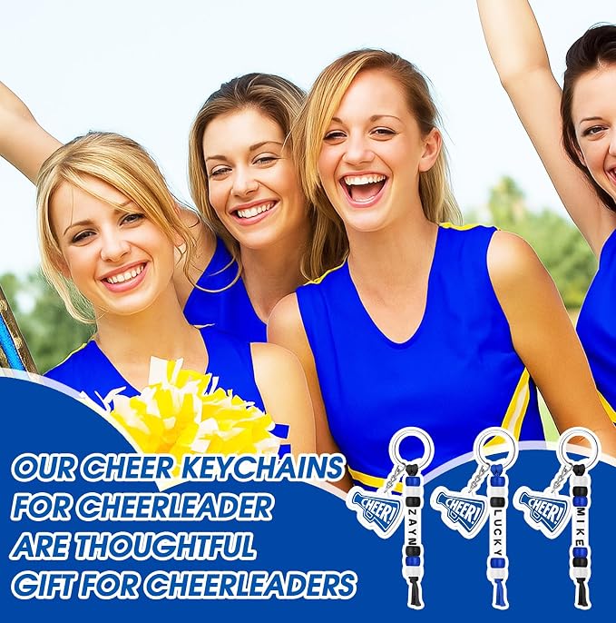Suncalla 996 Pcs 24 Set Cheer Keychain Making Kit DIY Key Chain Crafts Cheerleader Gifts Cheerleading Bag Charms Adjustable Letter Beads Cards Strings Blue Kit for Backpack Team Gift Sport Accessory