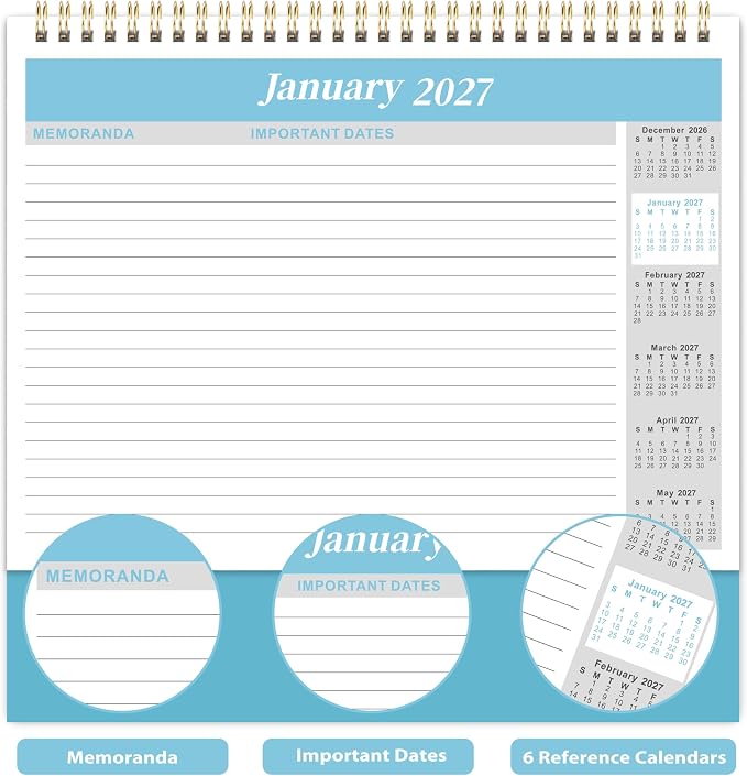 2026-2027 Desk Calendar - Standing Flip Desktop Calendar 2026-2027 from Jul 2026 - Dec 2027, 9.8" x 8.3", Memoranda Pages, Desk Calendar with Strong Twin-Wire Binding, Blank Blocks, Thick Paper