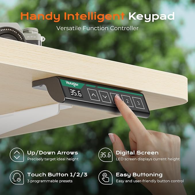 Huuger 63 x 28 Large Electric Standing Desk, Height Adjustable Computer Desk, 27.6" Deep Desktop, Stand up Gaming Office Table with 2 Hooks, 3 Preset Heights, for Home Office, Maple