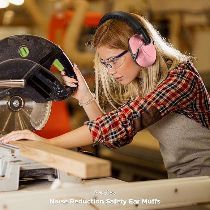 ProCase NRR 28dB Noise Reduction Ear Muffs, Foldable Adjustable Passive Noise Cancelling Headphones for Adults Kids Autism, Hearing Protection for Shooting, Construction -2 Packs, Pink & Black