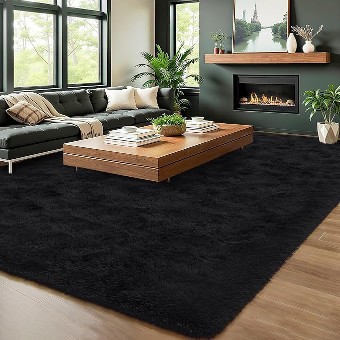 HOMORE Rugs for Living Room 6x9 Black Fluffy Area Rug Modern Shag Rugs for Bedroom, Super Soft and Comfy Carpet, Cute Carpets for Kids Nursery Boys Girls Room Decor