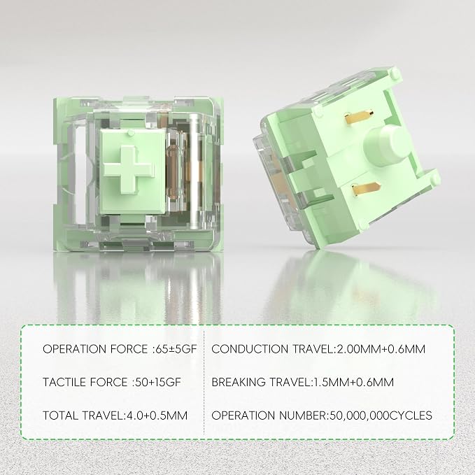 ZhouWang Jasmine Jade Keyboard Click Switch,Dustproof and Waterproof Keyboard Accessories for Mechanical Gaming Keyboards, Suitable for 3D-printed click switches and MX mechanical keyboards（108Pcs）