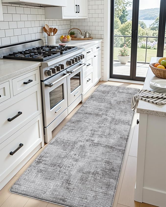DEXI Kitchen Mats Cushioned Anti Fatigue, 23x59 Floor Padded Runner Rug Non Slip, Waterproof Standing Comfort Memory Foam for Front Sink Laundry, Dark Grey