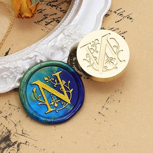 SWANGSA Initial Alphabet N Wax Seal Stamp Kit, Classic Retro Letter Sealing Stamp with 200pcs Sealing Wax Beads Kit for Wedding Invitations Cards Envelopes (N)