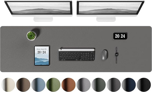 Aothia Leather Desk Pad Protector, Office Desk Mat, Large Mouse Pad, Laptop Desk Pad, Non-Slip PU Leather Desk Blotter, Waterproof Desk Writing Pad for Office and Home (Grey, 55" x 17")
