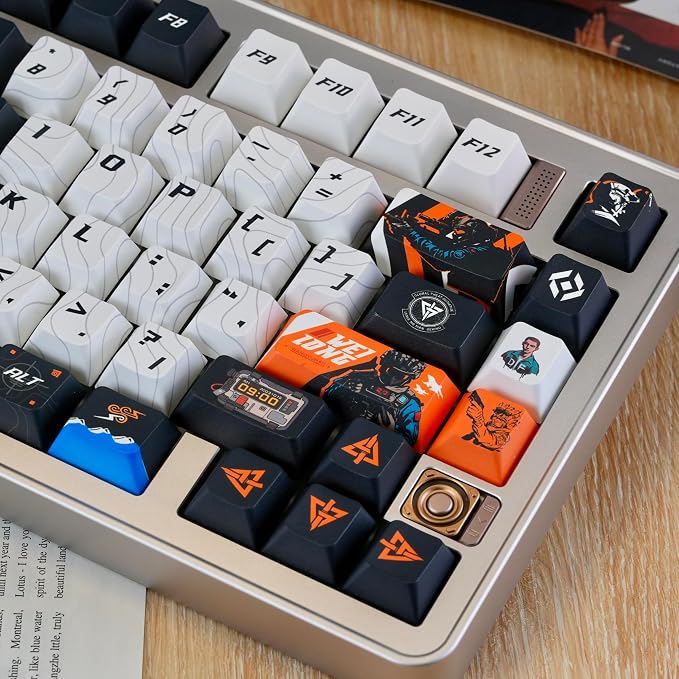 Custom PBT Keycaps, Black White Anime Style Cherry Profile Dye Sublimation 130 Keys Manga Keycap Set for Mechanical Keyboard 61/64/75/84/87/104/108 Layout